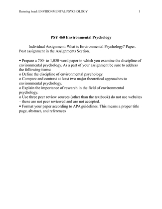 PSY 460 Environmental Psychology