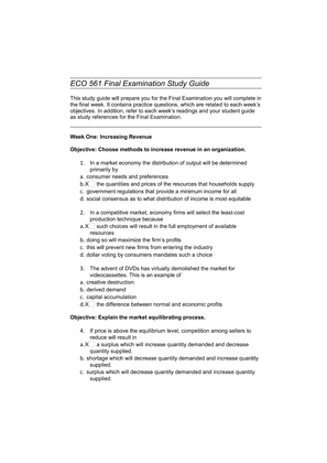 ECO 561 Final Examination Study Guide