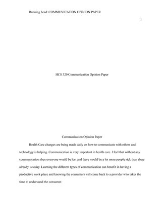 HCS 320 Communication Opinion Paper