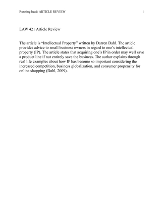 LAW 421 Article Review
