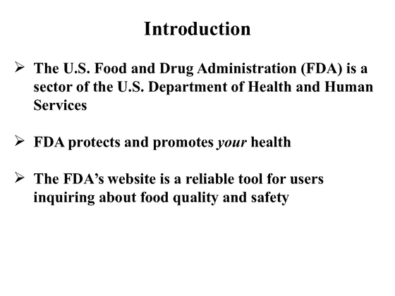 U.S. Food and Drug Administration Food Safety Learning Team