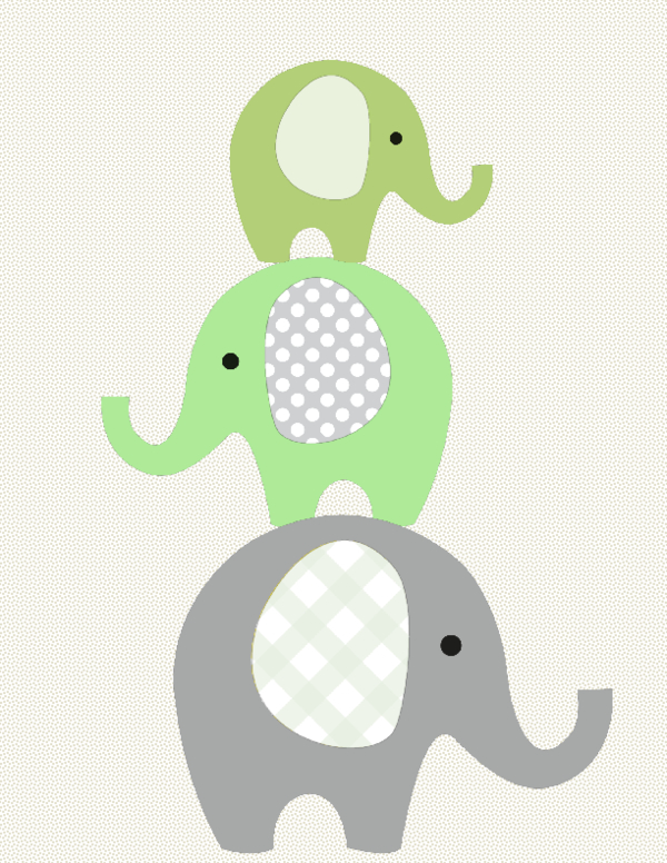 Whimsical Stacked Elephants Printable green