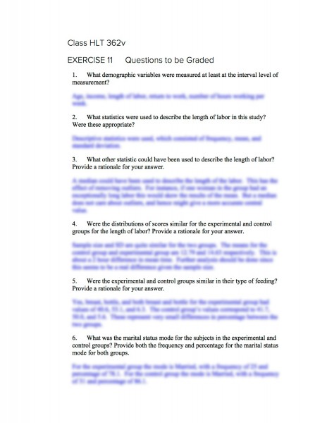 HLT 362 362v EXERCISE 11 Questions to be Graded