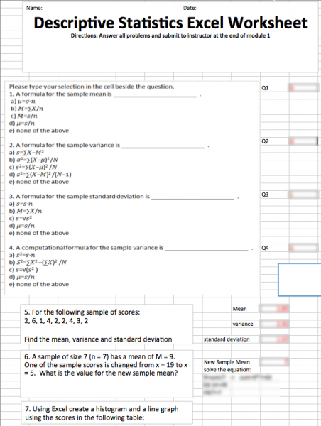 HLT 362 Week 1 Descriptive Statistics Excel Worksheet
