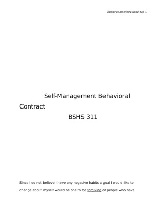 BSHS 311 Week 2 Individual Assignment Self Management Behavioral Contract