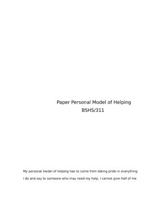 BSHS 311 Week 5 Individual Assignment Paper on Personal Model of Helping