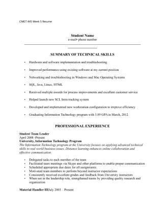 CMGT 445 Week 5 Individual Assignment Resume