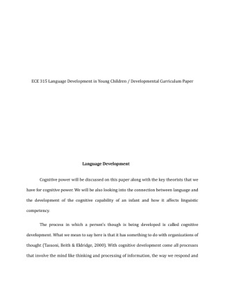 ECE 315 Week 5 Developmental Curriculum Paper