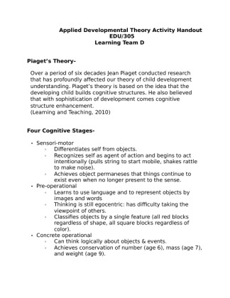 EDU 305 Week 4 Learning Team Assignment Applied Developmental Theory...