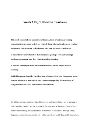 EDU 372 Week 1 DQ 1 Effective Teachers