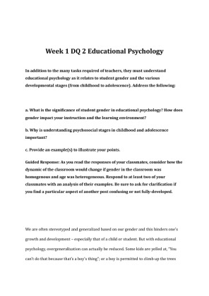 EDU 372 Week 1 DQ 2 Educational Psychology