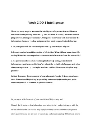 EDU 372 Week 2 DQ 1 Intelligence