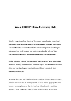 EDU 372 Week 4 DQ 2 Preferred Learning Style