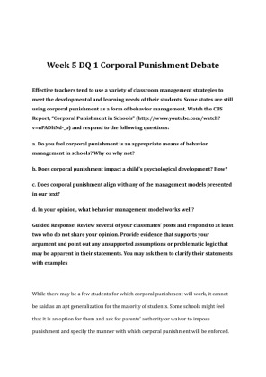 EDU 372 Week 5 DQ 1 Corporal Punishment Debate