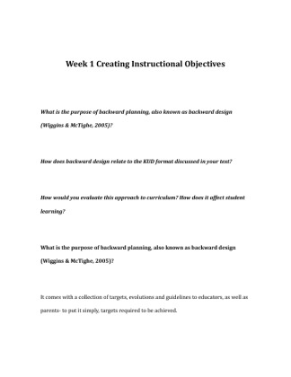 EDU 381 Week 1 DQ 2 Creating Instructional Objectives