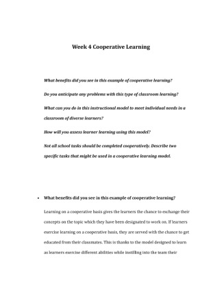 EDU 381 Week 4 DQ 2 Cooperative Learning