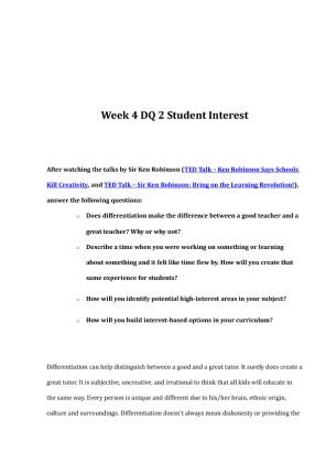 EDU 673 Week 4 DQ 2 Student Interest