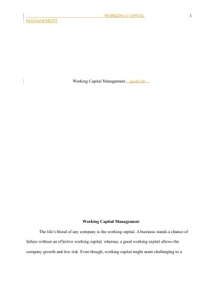 FIN 320 Week 3 Individual Assignment Working Capital Management Paper