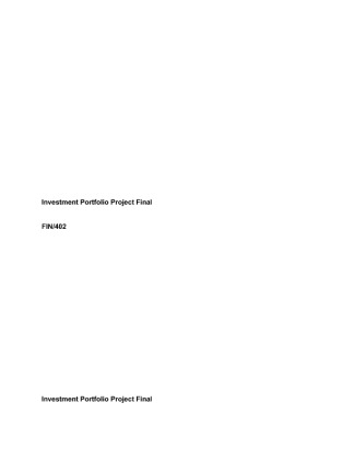 FIN 402 Week 5 Assignment Investment Portfolio Paper