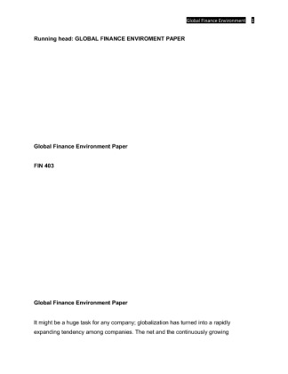 FIN 403 Week 1 Individual Assignment Global Finance Environment Paper 1