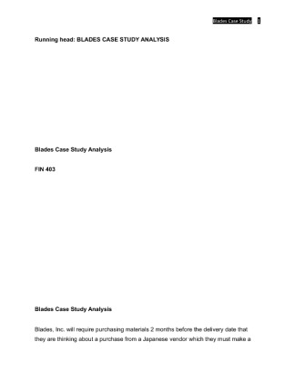 FIN 403 Week 3 Blades Case Study Analysis Part 1