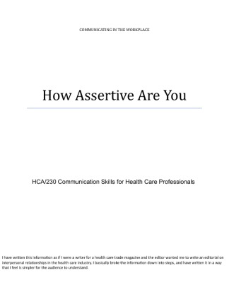 HCA 230 Week 5 Individual Assignment Are You A Good Communicator