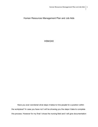 HRM 240 Week 9 Final Project Human Resources Management Plan and Job Aids