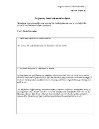 LTC 310 Week 4 Individual Assignment Program Service Brochure