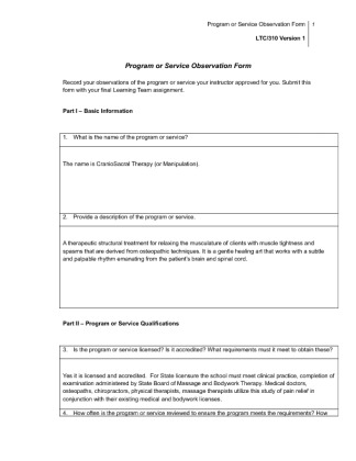 LTC 310 Week 5 Team Assignment Program or Service Observation Form