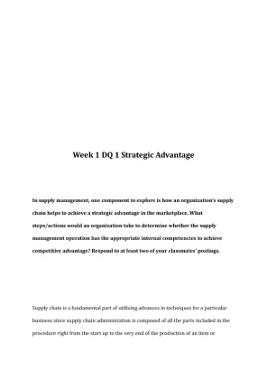 MGT 322 Week 1 DQ 1 Strategic Advantage