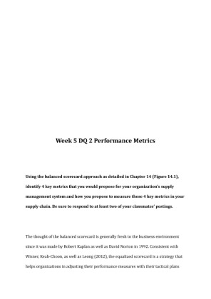 MGT 322 Week 5 DQ 2 Performance Metrics