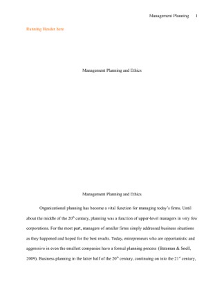 MGT 330 Week 3 Individual Assignment Management Planning Paper