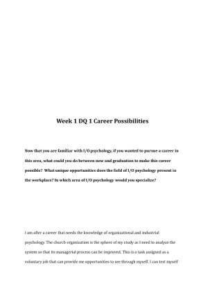 PSY 302 Week 1 DQ 1 Career Possibilities