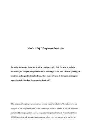 PSY 302 Week 1 DQ 2 Employee Selection