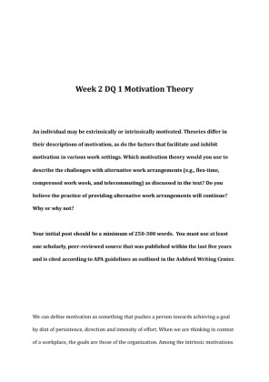 PSY 302 Week 2 DQ 1 Motivation Theory