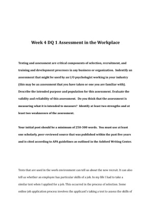PSY 302 Week 4 DQ 1 Assessment in the Workplace