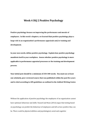 PSY 302 Week 4 DQ 2 Positive Psychology