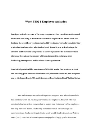 PSY 302 Week 5 DQ 1 Employee Attitudes