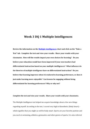 rev Week 3 DQ 1 Multiple Intelligences