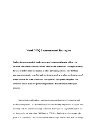 rev Week 3 DQ 2 Assessment Strategies