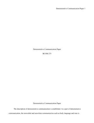 BCOM 275 week 2 Individual Assignment Demonstrative Communication Paper