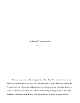 ECO 372 week 2 Individual Assignment Fundamentals of Macroeconomics Paper