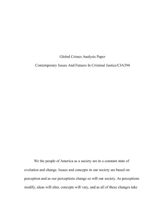 CJA 394 week 5 Individual Assignment Global Crimes Analysis Paper