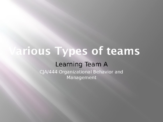 CJA 444 Week 5 Learning Team Assignment Types of Teams Presentation