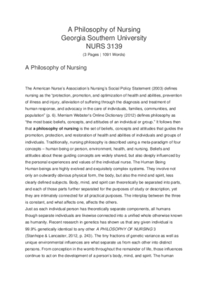 A Philosophy of Nursing