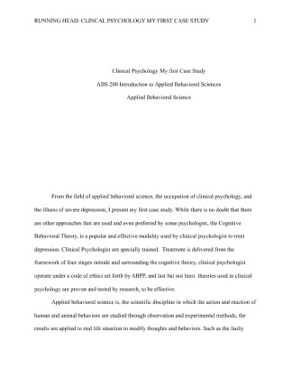 ABS 200 FINAL PAPER Clinical Psychology My first Case Study Applied...