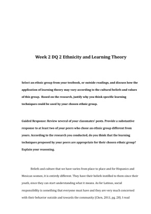 ABS 497 Week 2 DQ 2 Ethnicity and Learning Theory (1)