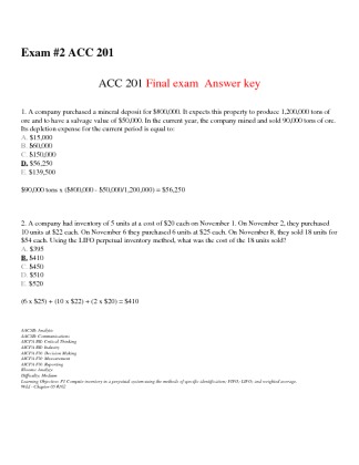 ACC 201 Final exam  Answer key A company purchased a mineral deposit...