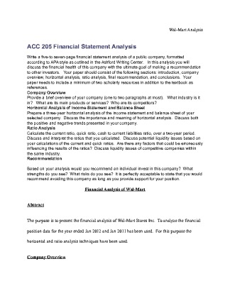 ACC 205 Financial Statement Analysis  In this analysis you will discuss...
