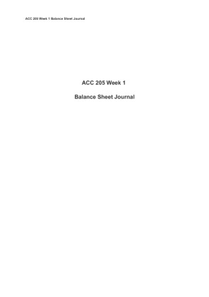 ACC 205 Week 1 Balance Sheet Journal